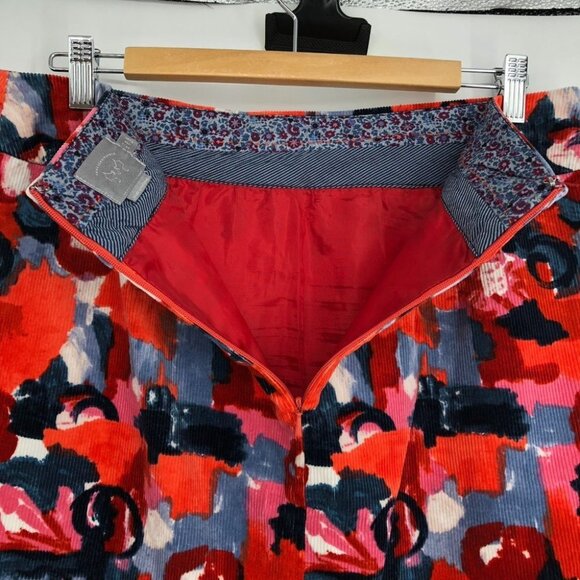 Anthropologie Vanessa Virginia Red Floral Corduroy Knee length pencil skirt Sz 8 - Picture 11 of 16